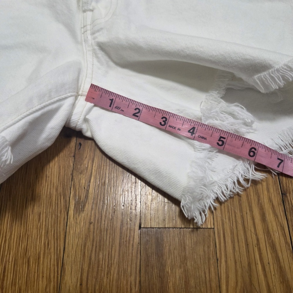 Agolde Parker Long High Rise Cut Off Raw Hem Jean Shorts Creamy White Size 27 - Picture 10 of 10